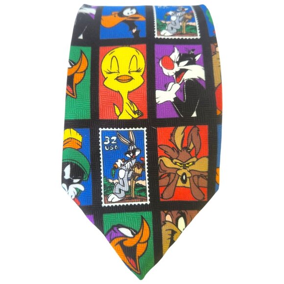 Looney Tunes Postage Stamp Collection Men's Necktie Tweety Bird Roadrunner - Picture 8 of 8